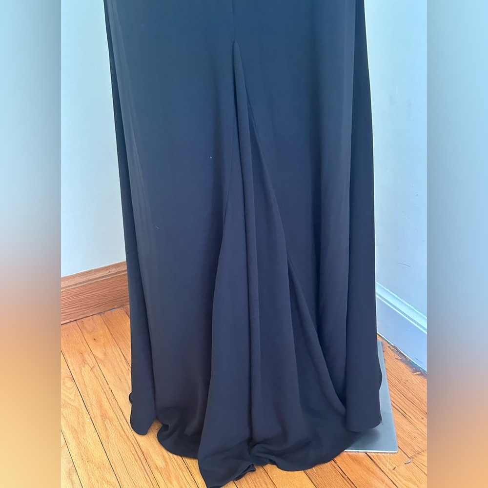VERA WANG WHITE Black Maxi Scoop Neck Gown Dress Cut Out Bow Draped Back Sz 14 - Picture 7 of 16